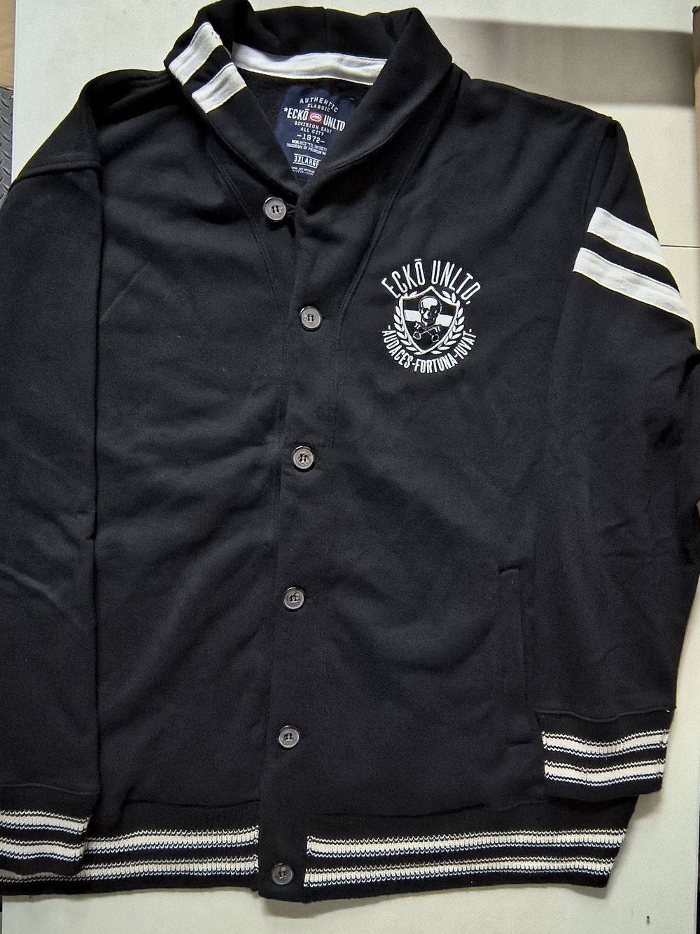 Ecko Unlimited Black Shawl Collar Sweatshirt Button Jacket